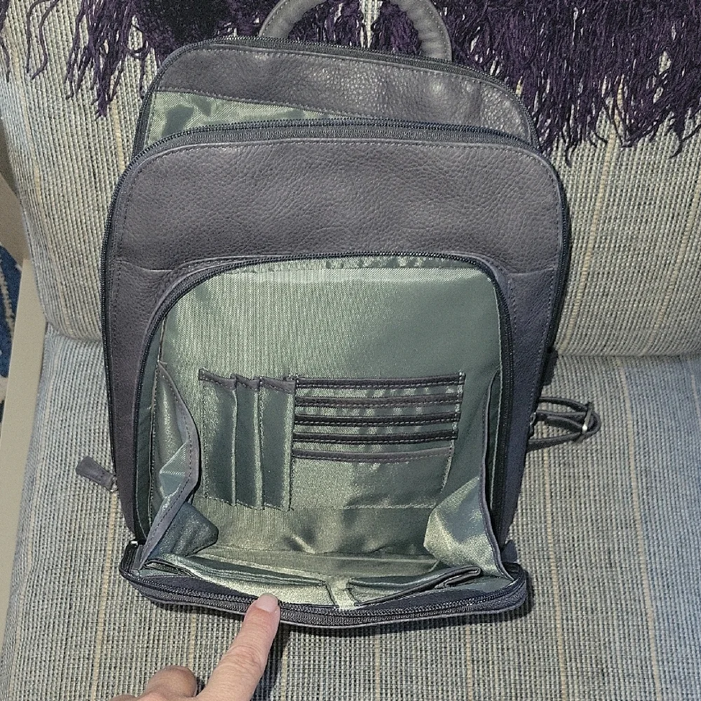GRAY Leather Backpack - Picture 7 of 11